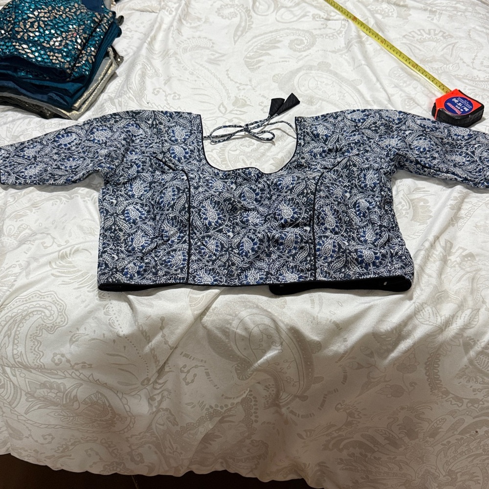 Blue and White Patterned Blouse